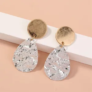 Two Tone Hammered Drop Earrings