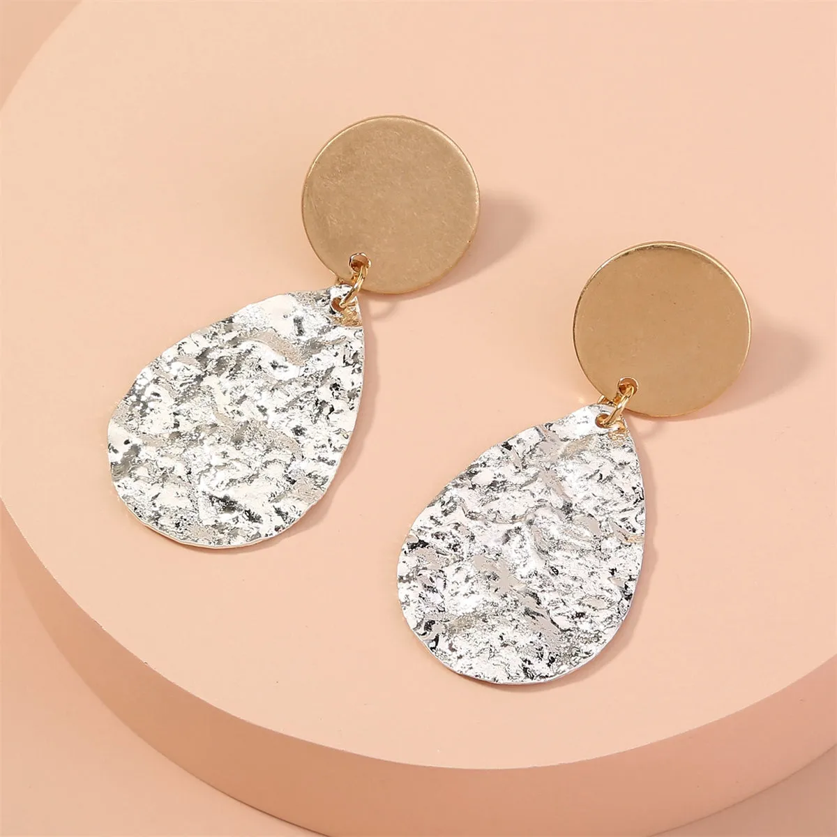 Two Tone Hammered Drop Earrings