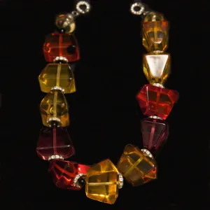 Unsigned French 1970's Lucite and Rhinestone Architectural Bead Necklace
