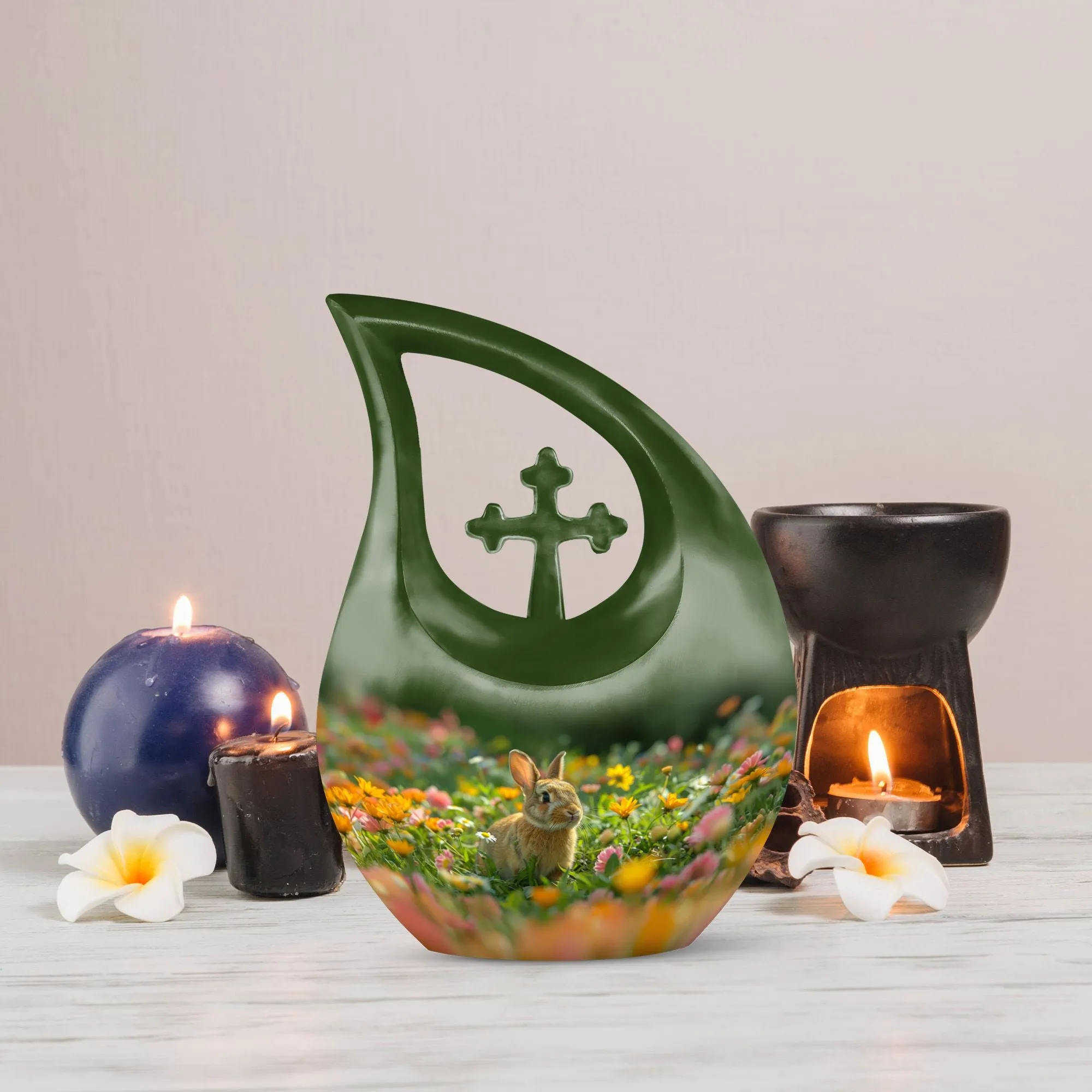 Unusual Bucolic Bunny Meadow Memorial Urn-Bespoke