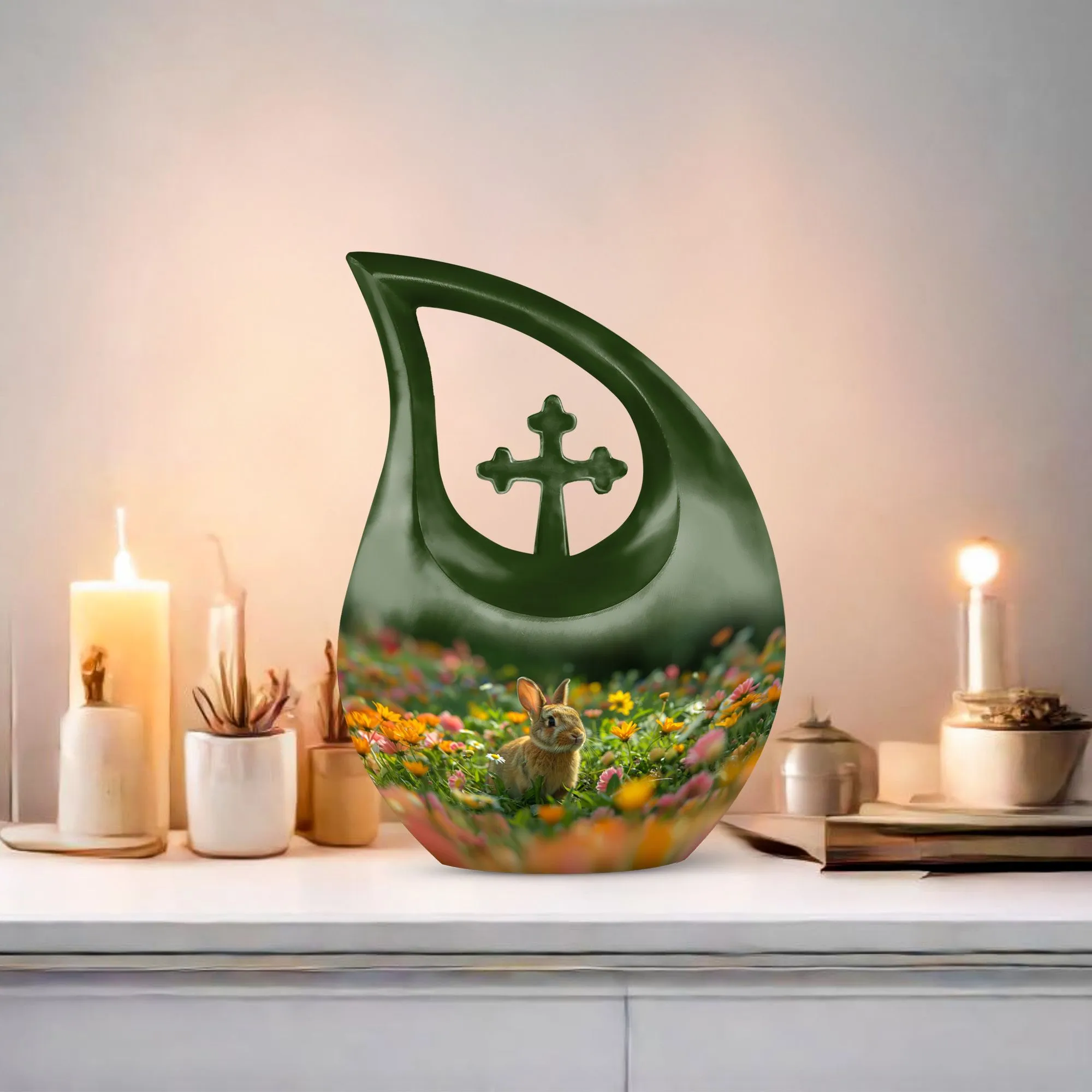 Unusual Bucolic Bunny Meadow Memorial Urn-Bespoke
