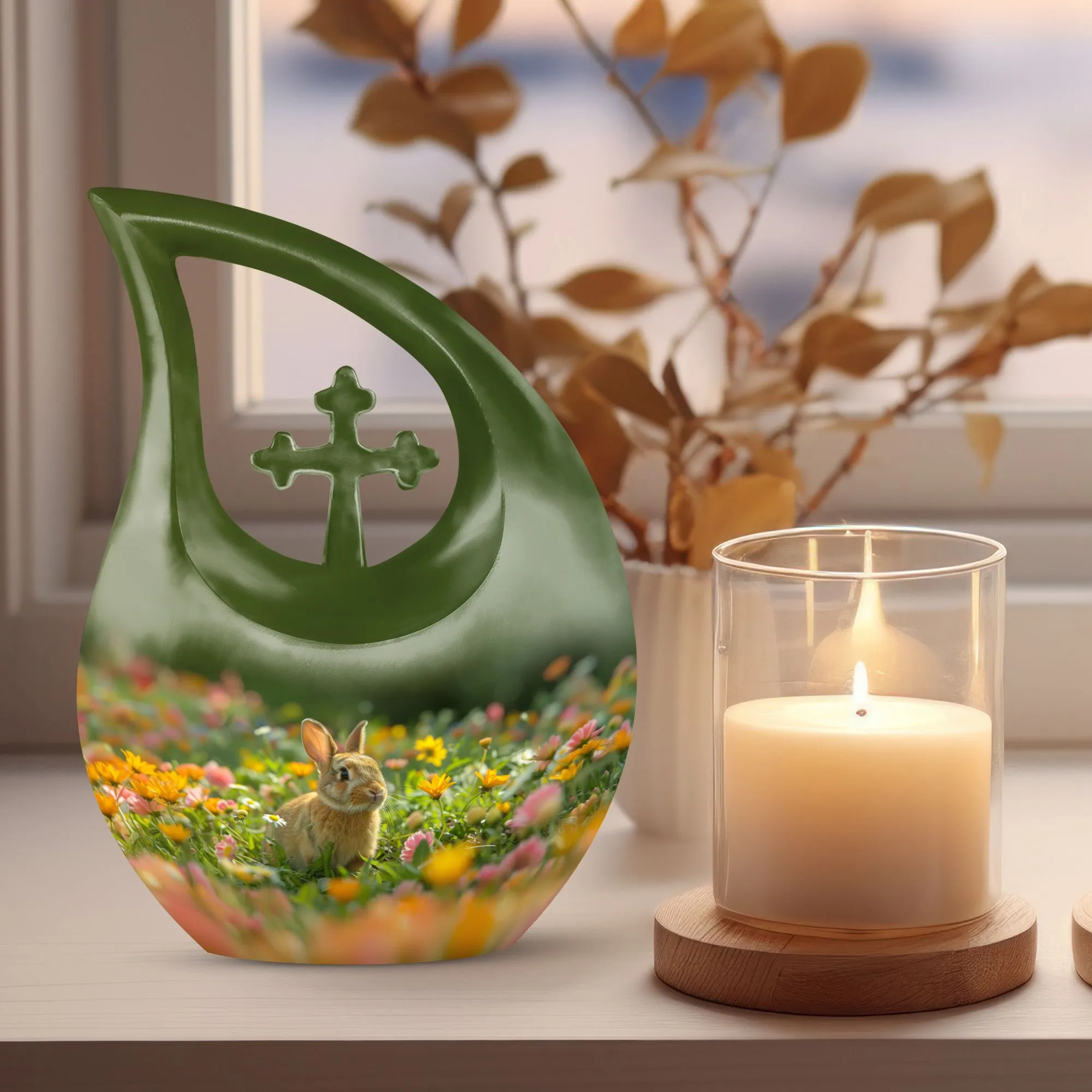 Unusual Bucolic Bunny Meadow Memorial Urn-Bespoke