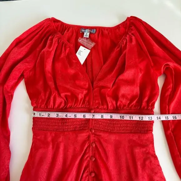 Urban Outfitters Rebecca Red Long Sleeve Jacquard Boho Holiday Mini Dress Small