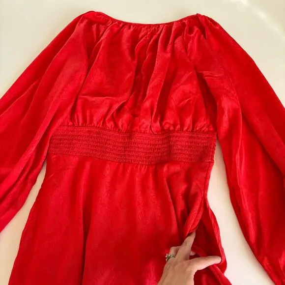 Urban Outfitters Rebecca Red Long Sleeve Jacquard Boho Holiday Mini Dress Small