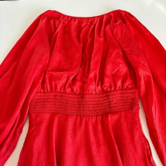 Urban Outfitters Rebecca Red Long Sleeve Jacquard Boho Holiday Mini Dress Small