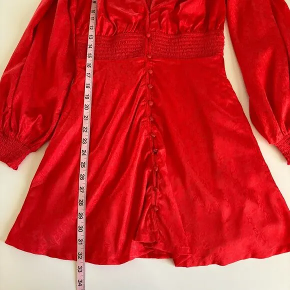 Urban Outfitters Rebecca Red Long Sleeve Jacquard Boho Holiday Mini Dress Small