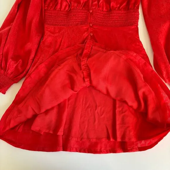 Urban Outfitters Rebecca Red Long Sleeve Jacquard Boho Holiday Mini Dress Small