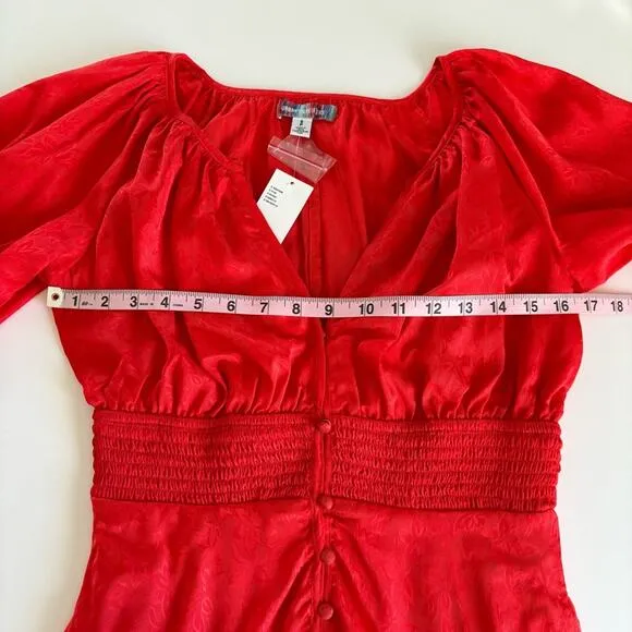 Urban Outfitters Rebecca Red Long Sleeve Jacquard Boho Holiday Mini Dress Small