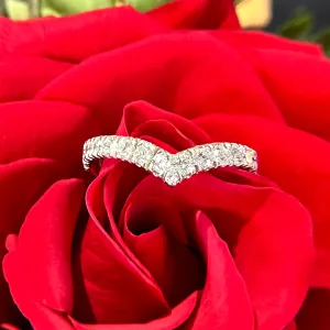 V Shape Chevron Diamond Band 14K White Gold Ring