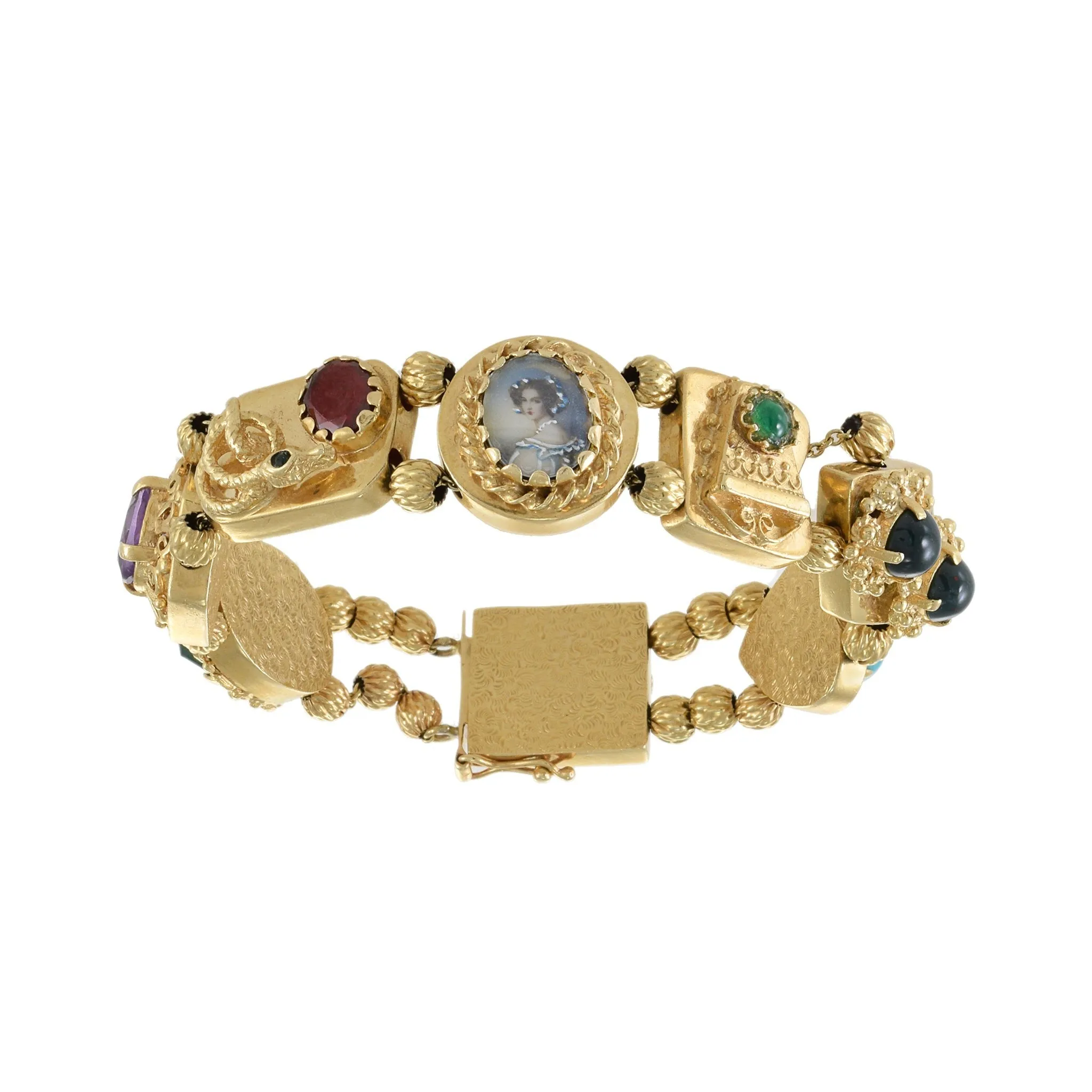 Victorian Era 14KT Yellow Gold Multi-Stone Portrait Bracelet