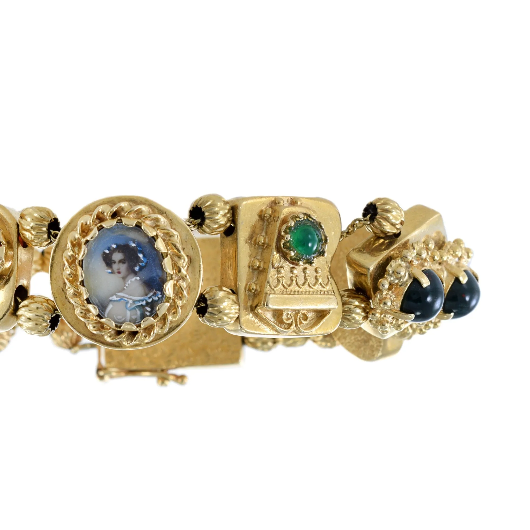 Victorian Era 14KT Yellow Gold Multi-Stone Portrait Bracelet