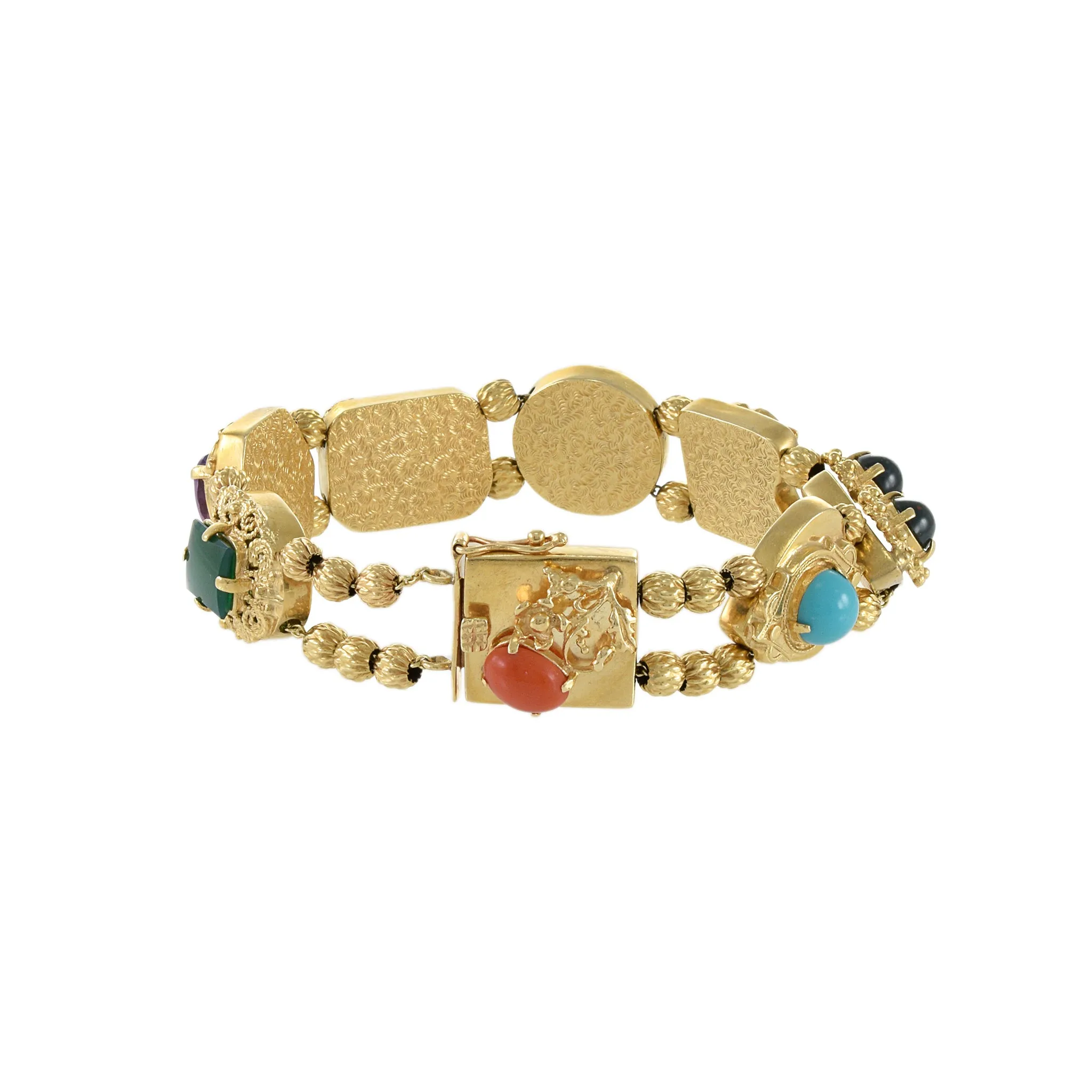 Victorian Era 14KT Yellow Gold Multi-Stone Portrait Bracelet