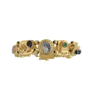 Victorian Era 14KT Yellow Gold Multi-Stone Portrait Bracelet