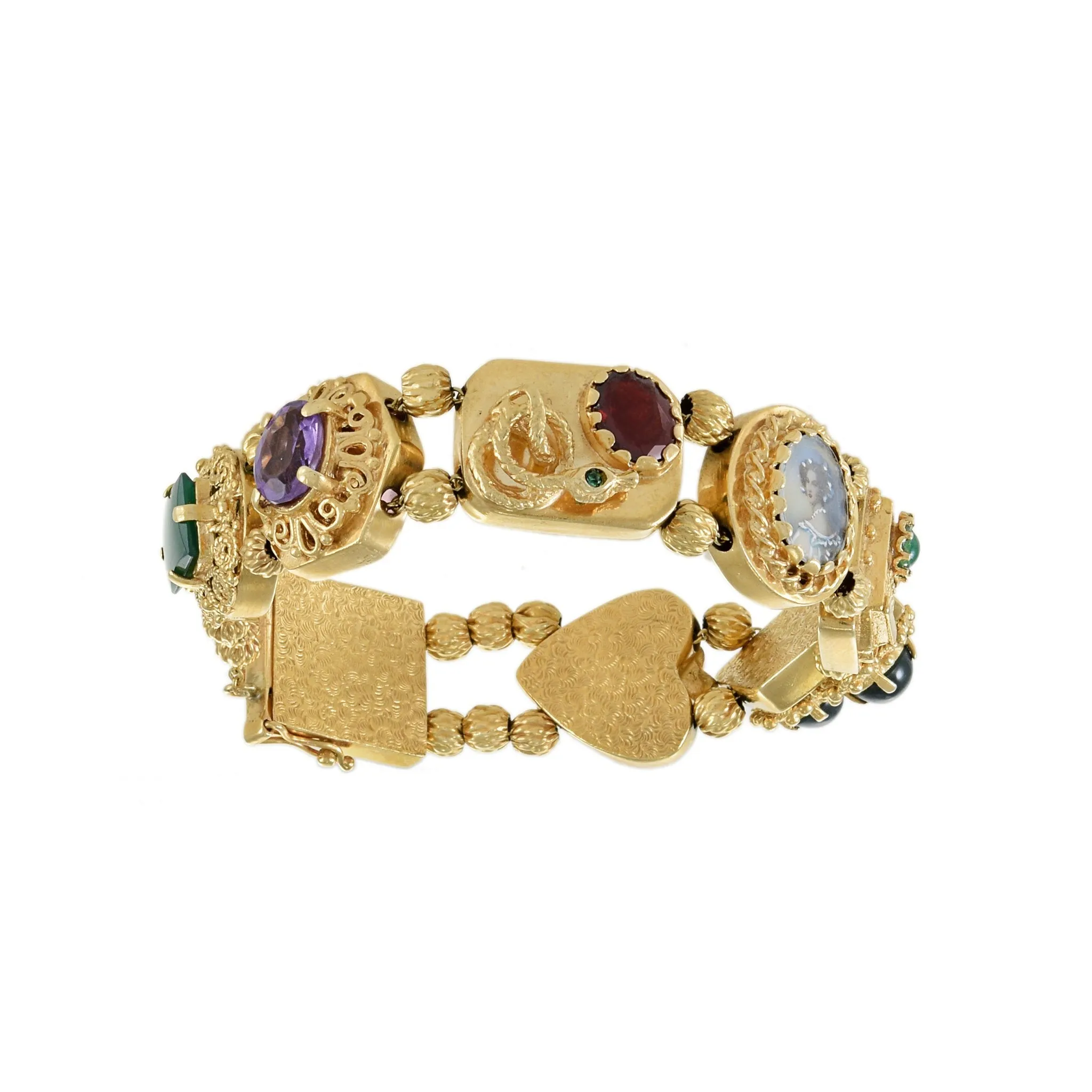 Victorian Era 14KT Yellow Gold Multi-Stone Portrait Bracelet