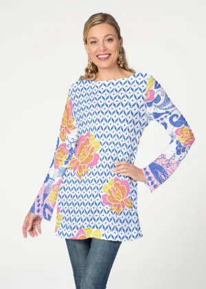 Vintage Blooms (8039) ~ Banded Boatneck Tunic