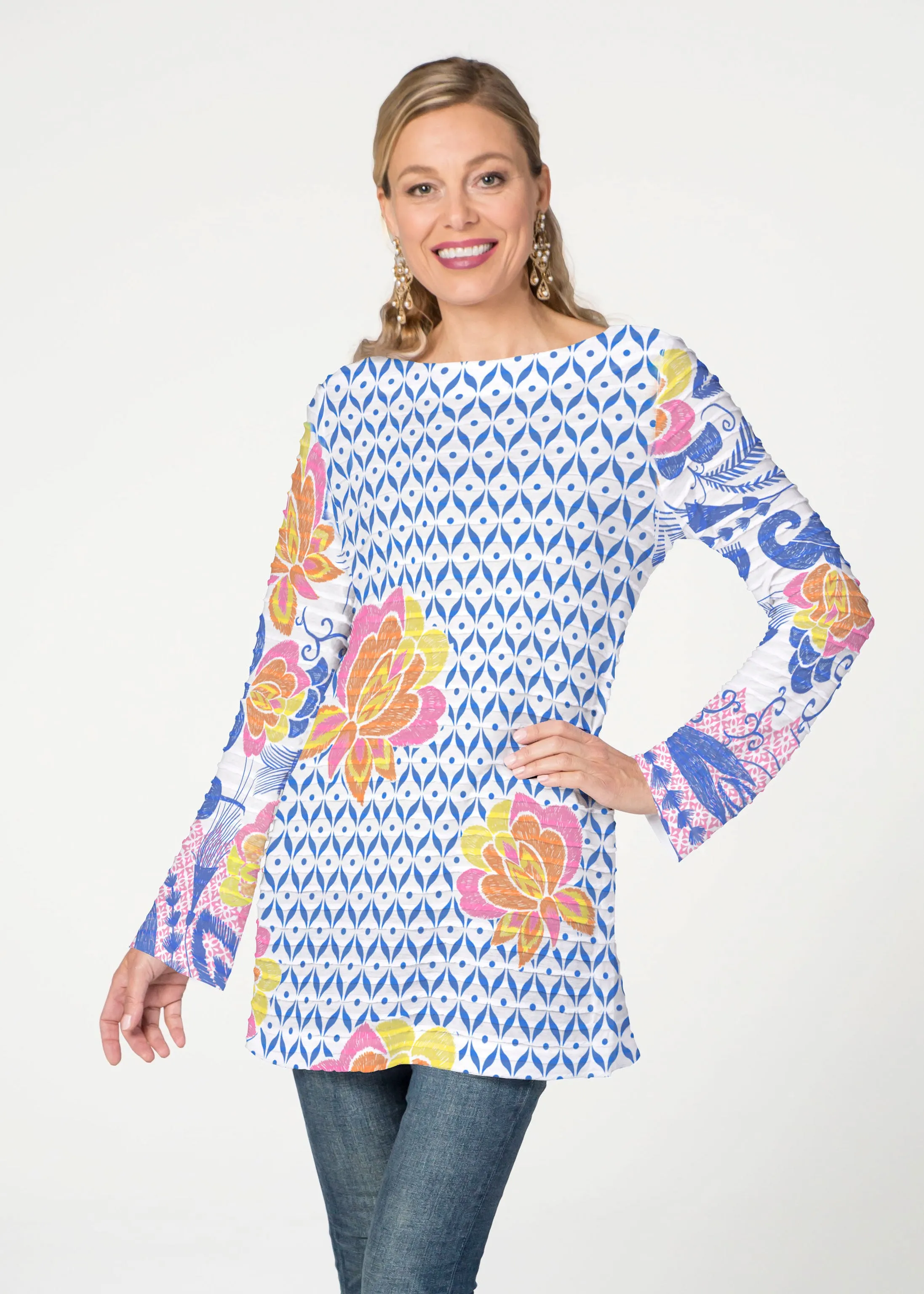 Vintage Blooms (8039) ~ Banded Boatneck Tunic