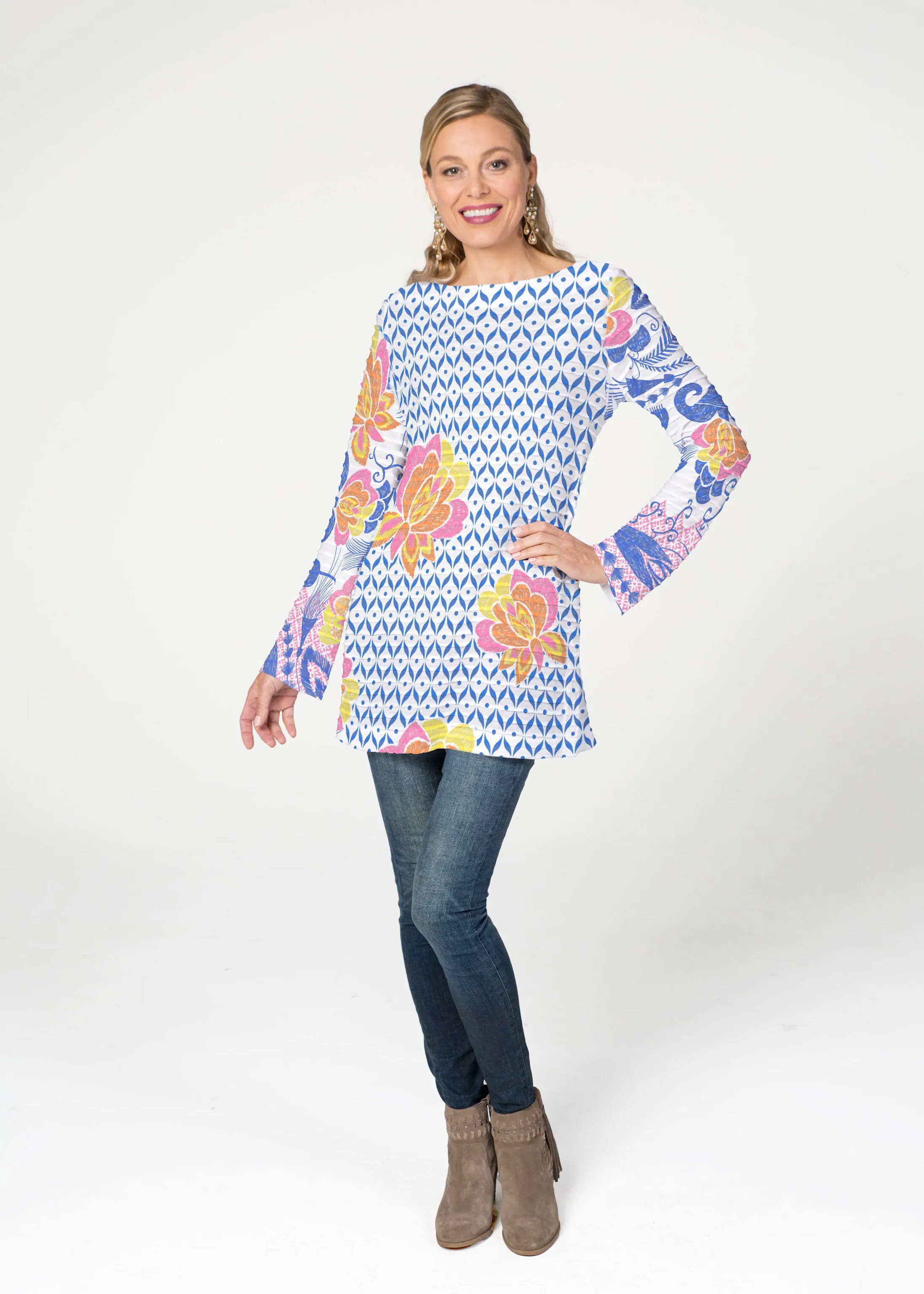 Vintage Blooms (8039) ~ Banded Boatneck Tunic