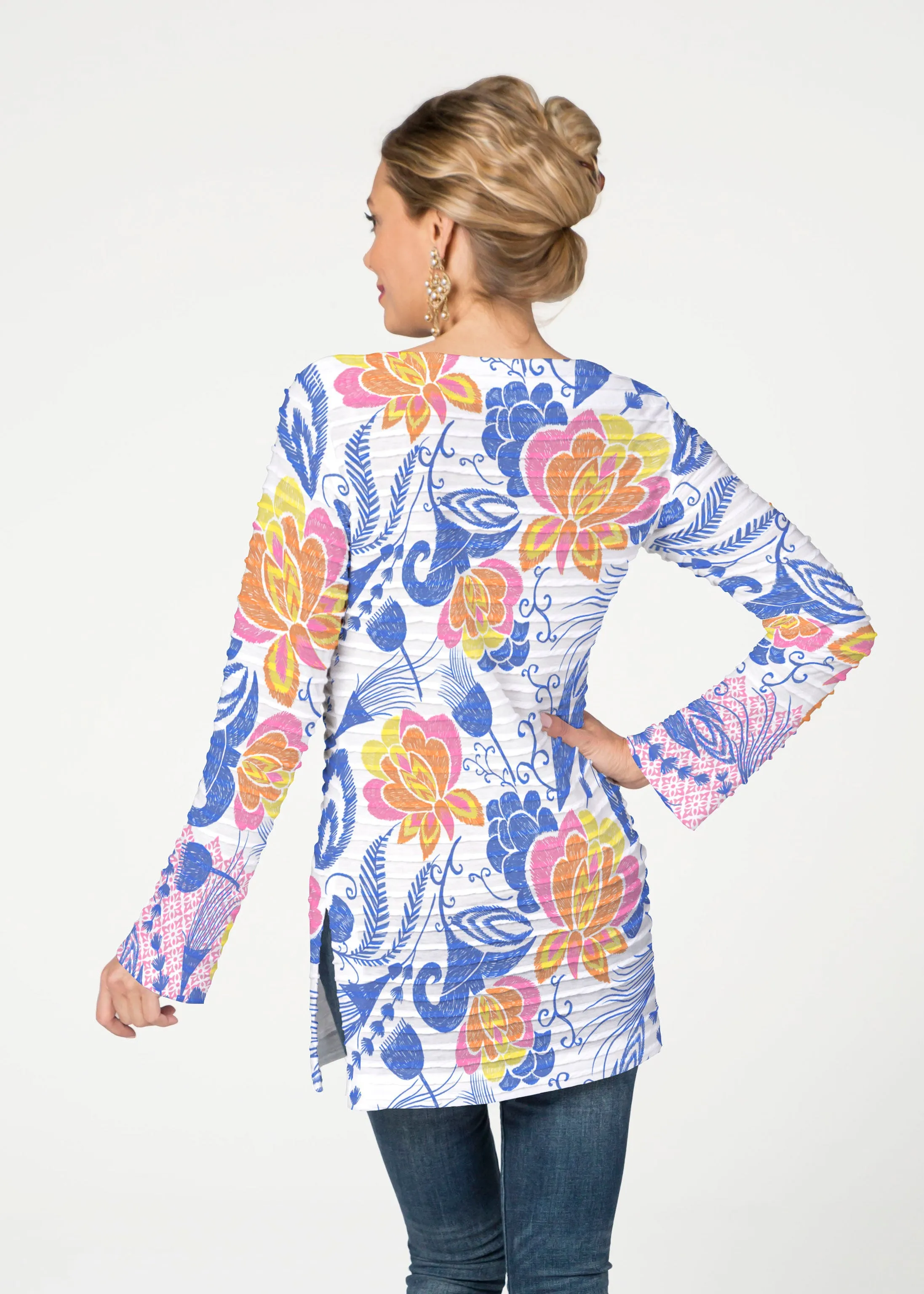 Vintage Blooms (8039) ~ Banded Boatneck Tunic