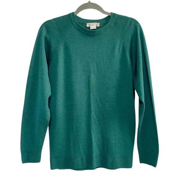 Vintage Talbots 100% Wool Lightweight Green Crew Neck Sweater Women's Sz Medium
