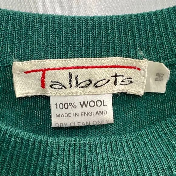 Vintage Talbots 100% Wool Lightweight Green Crew Neck Sweater Women's Sz Medium