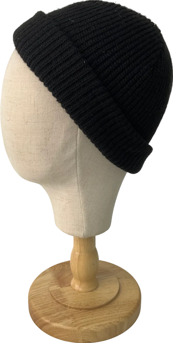 Weekday Black Fold Knit Wool Blend Beanie One Size