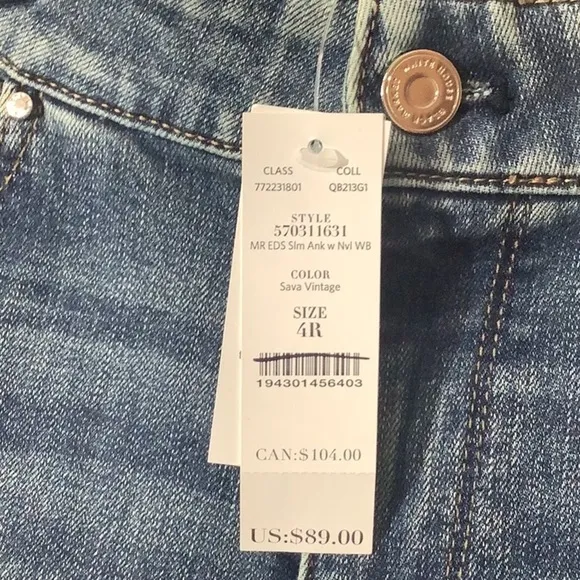 WHBM NEW - Sz 4 - the everyday soft - Mid Rise - slim ankle Jeans