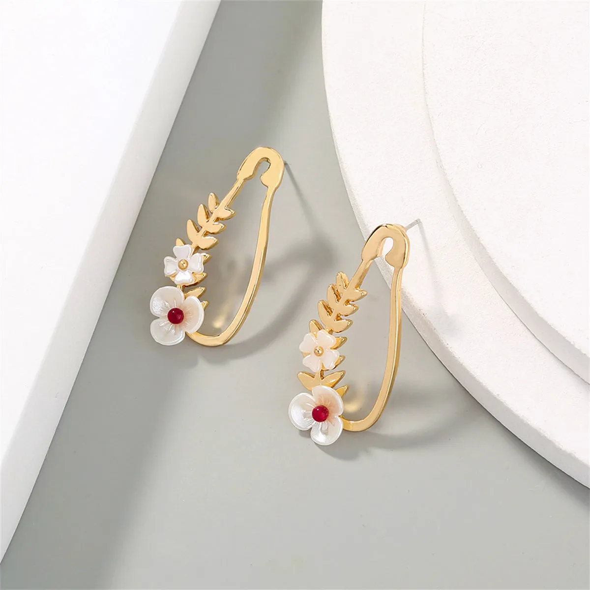 White Acrylic & 18K Gold-Plated Flower Pin Drop Earrings