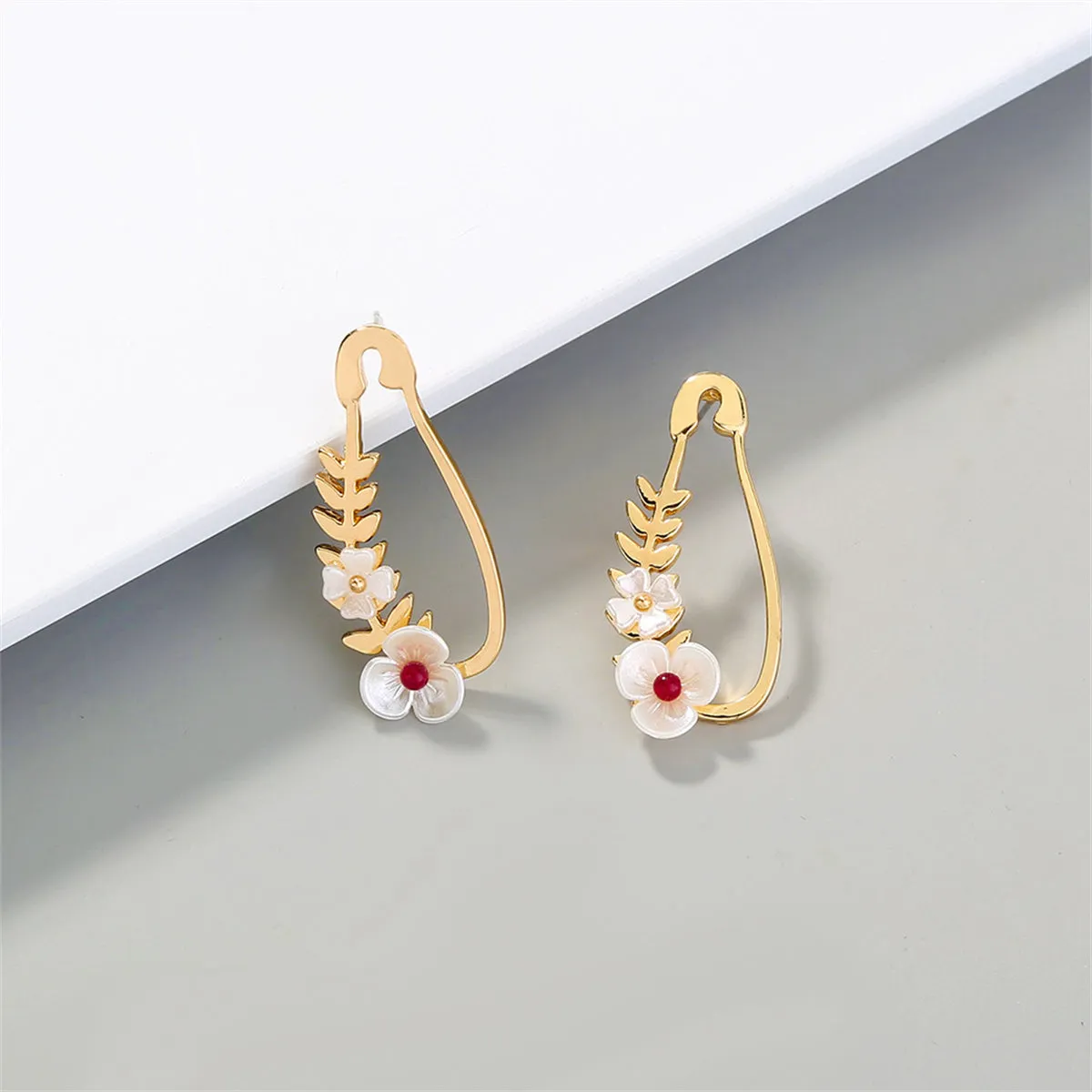 White Acrylic & 18K Gold-Plated Flower Pin Drop Earrings
