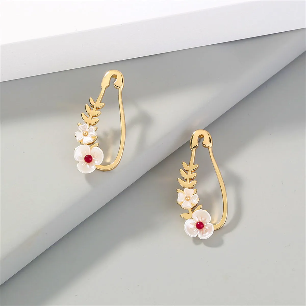 White Acrylic & 18K Gold-Plated Flower Pin Drop Earrings