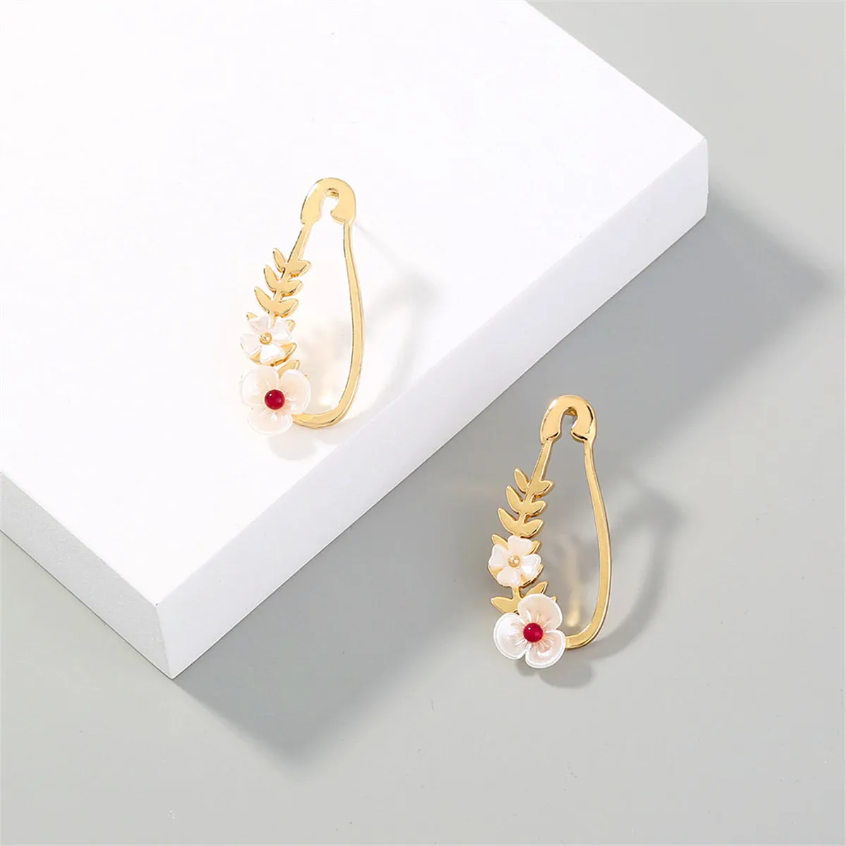 White Acrylic & 18K Gold-Plated Flower Pin Drop Earrings