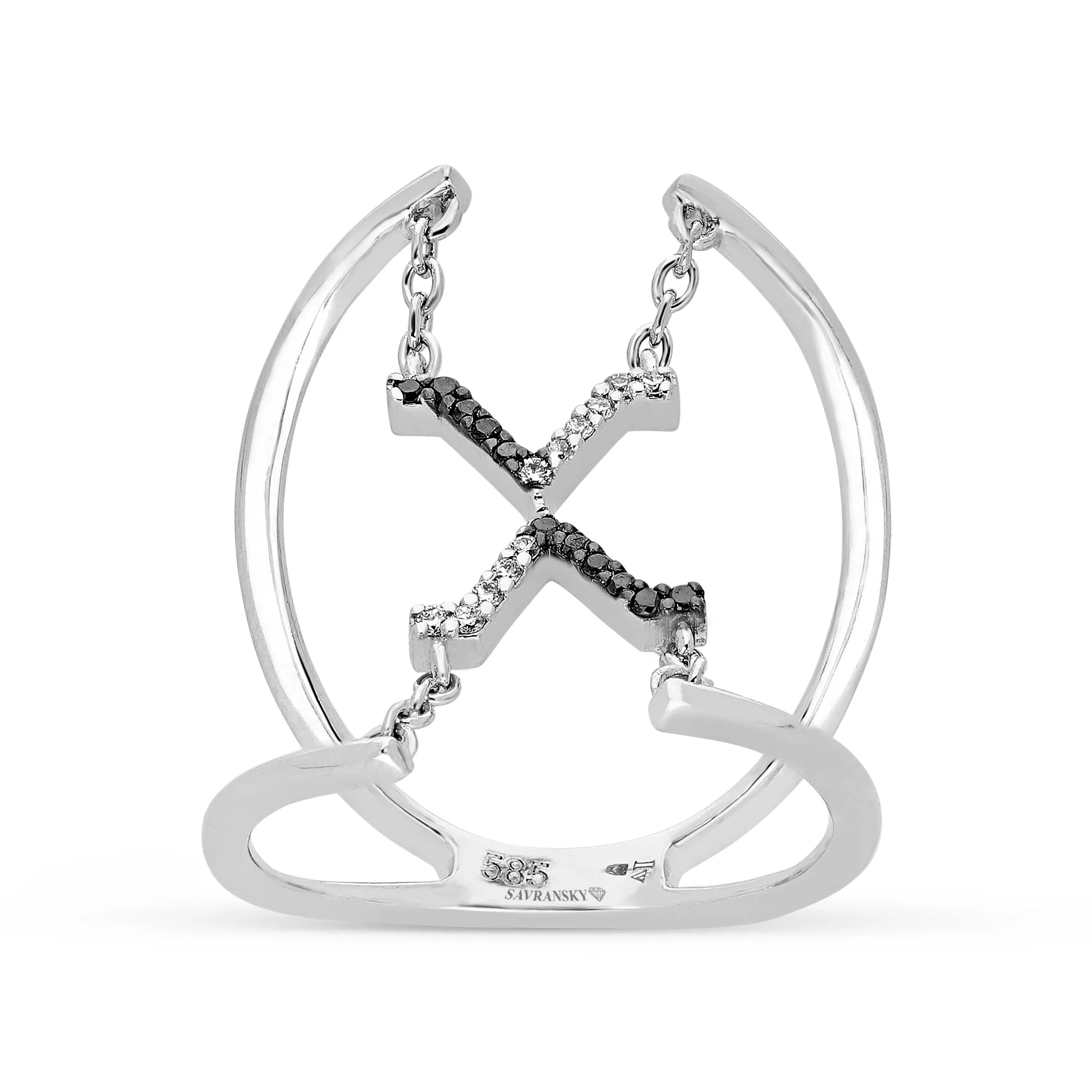 White and Black Diamond Cable Ring