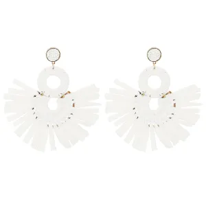 White Raffia & 18K Gold-Plated Tiered Fringe Fan Drop Earrings