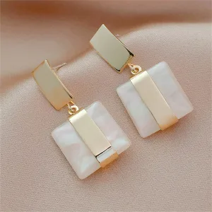 White Resin & 18K Gold-Plated Marble Geometric Drop Earrings
