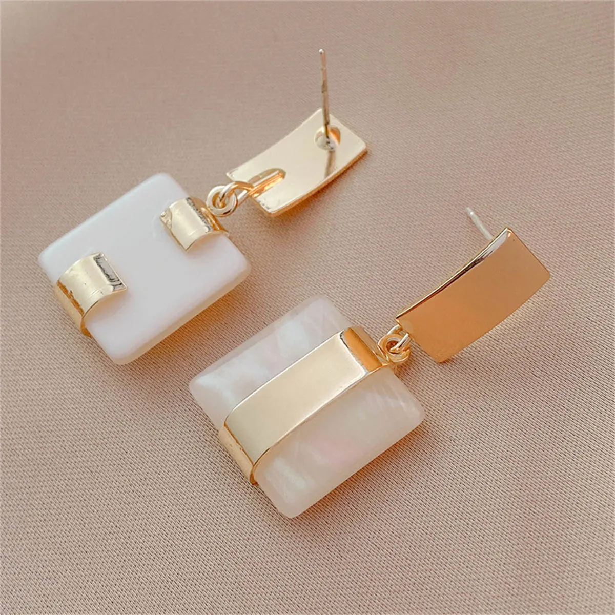 White Resin & 18K Gold-Plated Marble Geometric Drop Earrings