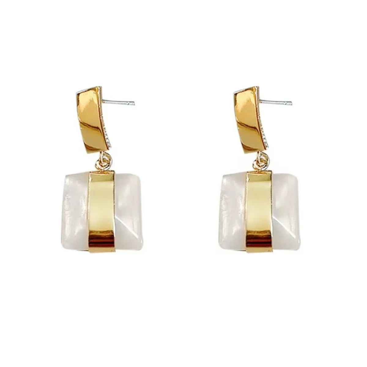 White Resin & 18K Gold-Plated Marble Geometric Drop Earrings