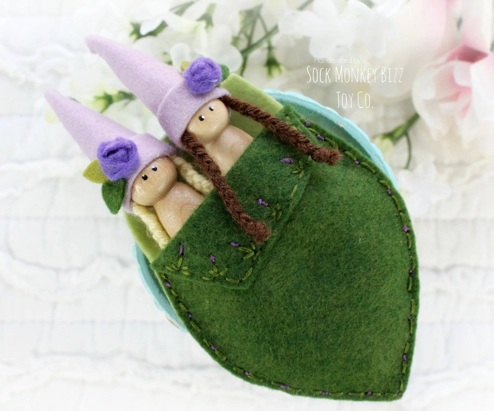 Wooden Peg Dolls, Lavender Sister Pixies
