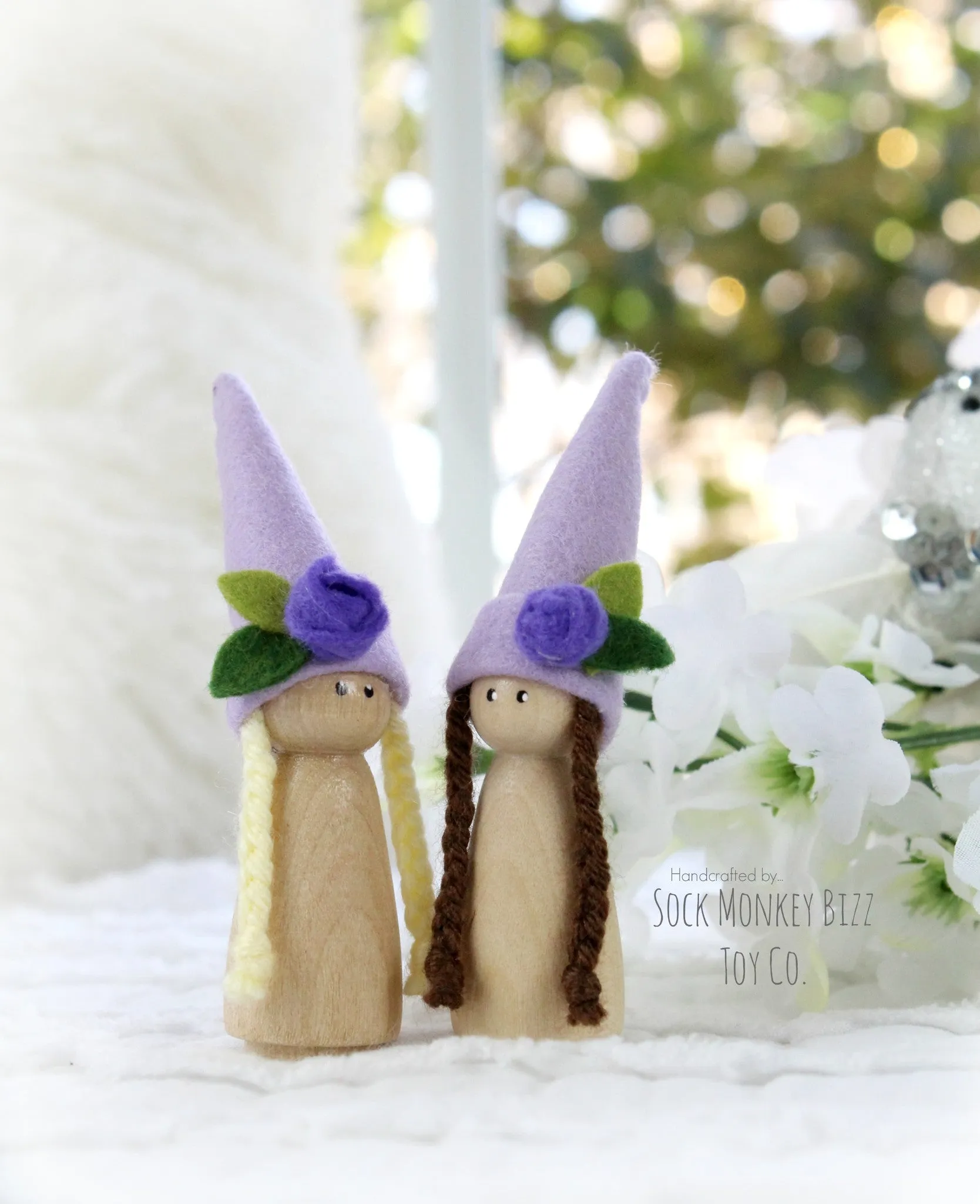 Wooden Peg Dolls, Lavender Sister Pixies