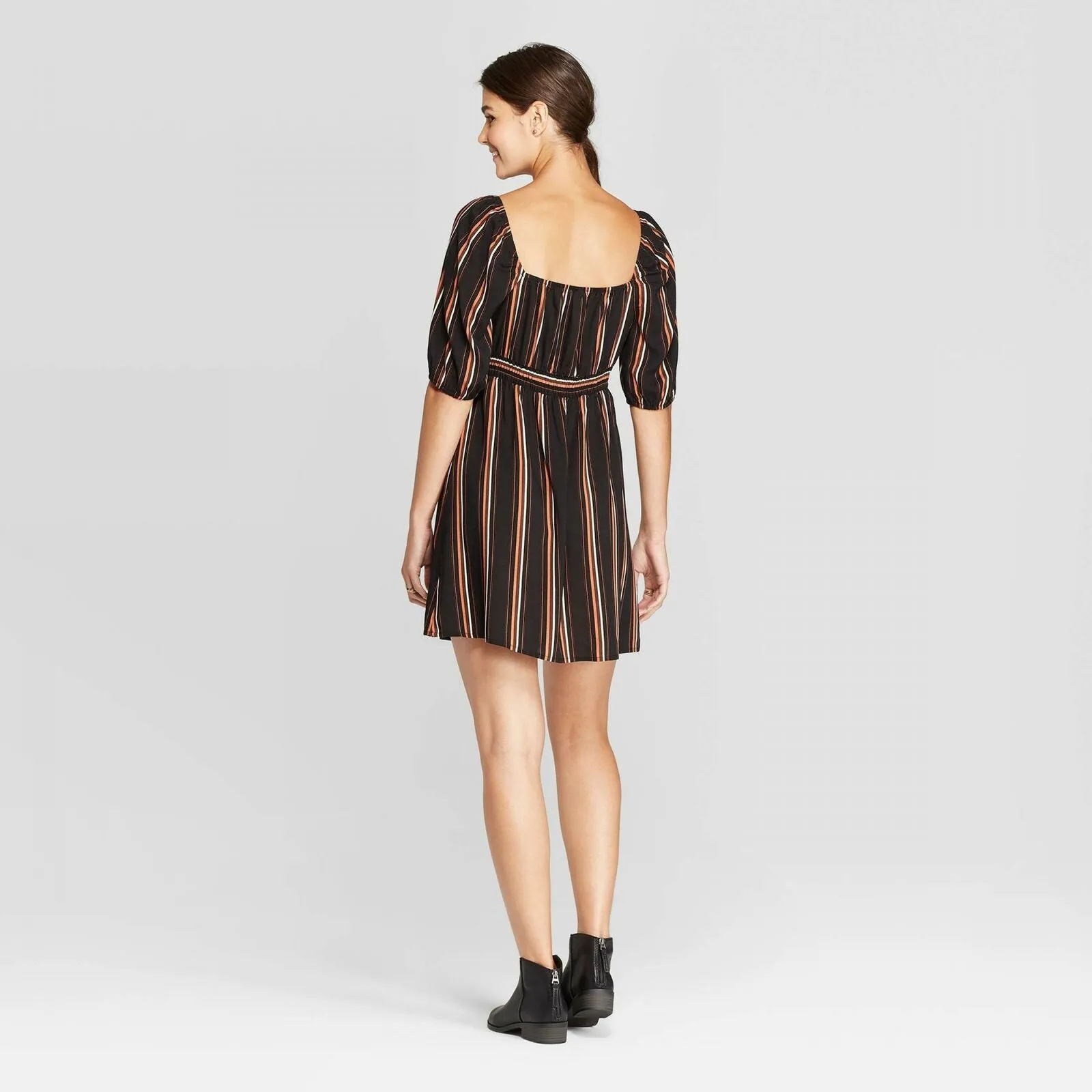 Xhilaration Women's Striped 3/4 Sleeve Sweetheart Neck Tie Front Mini Dress