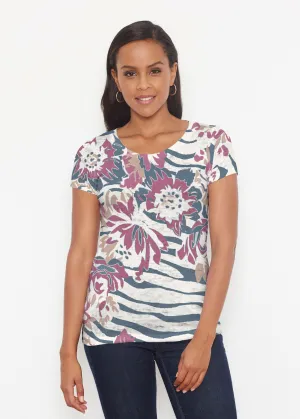 Zebra Posy Navy (8123) ~ Short Sleeve Scoop Shirt