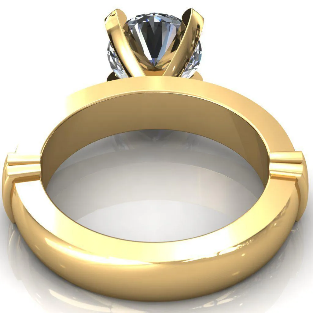 Zeina Round Center Stone Exquisite 4 Prong Thick Diamond Row Sides Ring