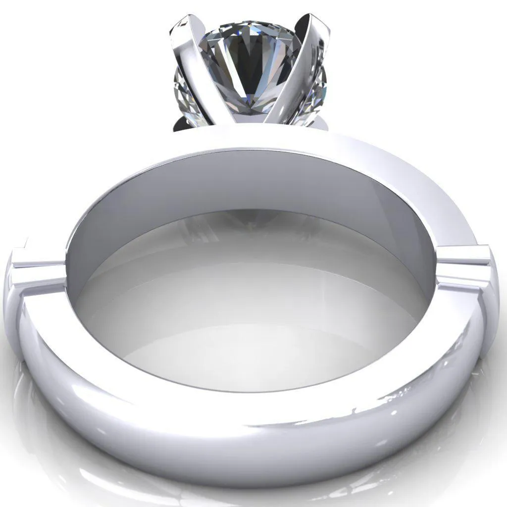 Zeina Round Center Stone Exquisite 4 Prong Thick Diamond Row Sides Ring