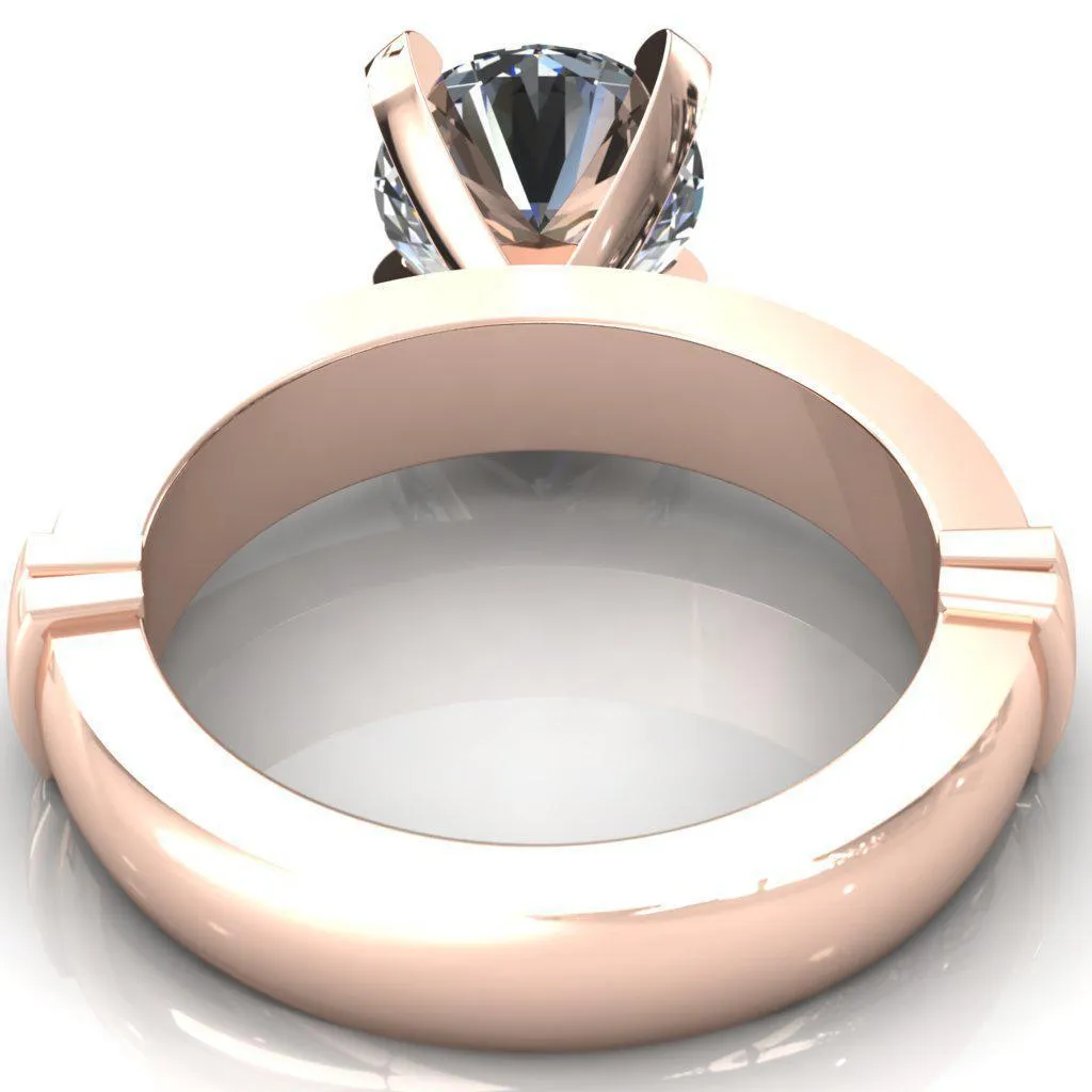 Zeina Round Center Stone Exquisite 4 Prong Thick Diamond Row Sides Ring