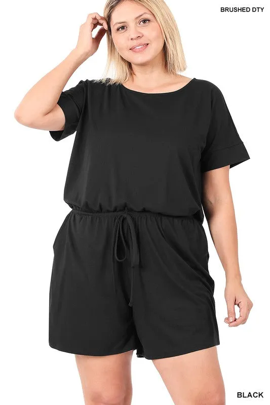 ZENANA Plus Brushed DTY Romper with Pockets