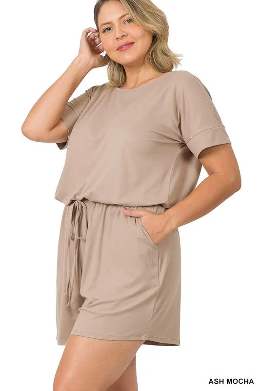 ZENANA Plus Brushed DTY Romper with Pockets